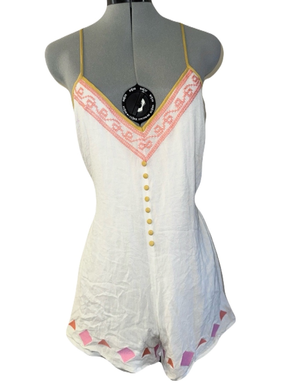NWT Embroidered White Boho V Neck Spaghetti Strap Romper M